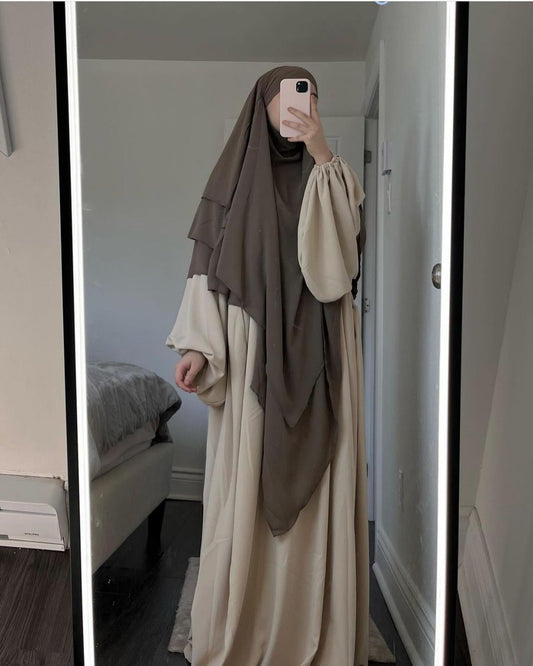 IMPORTED SOFT CEY ABAYA WITH KHIMAR