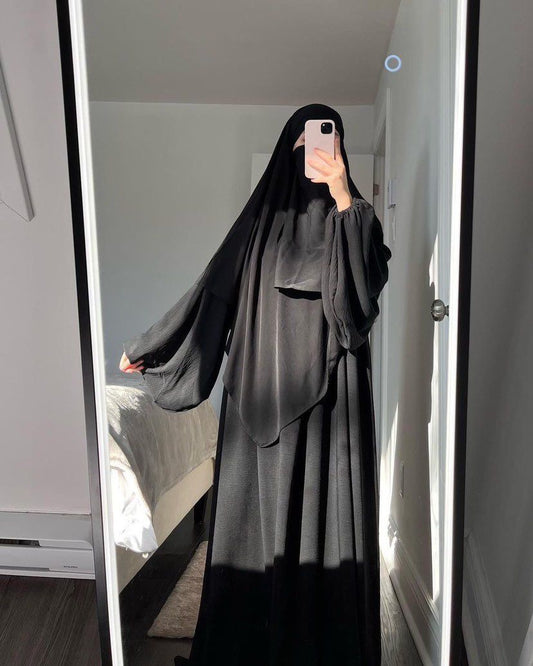IMPORTED CEY BLACK ABAYA  WITH SINGLE LAYER KHIMAR