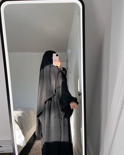 IMPORTED CEY BLACK ABAYA  WITH SINGLE LAYER KHIMAR