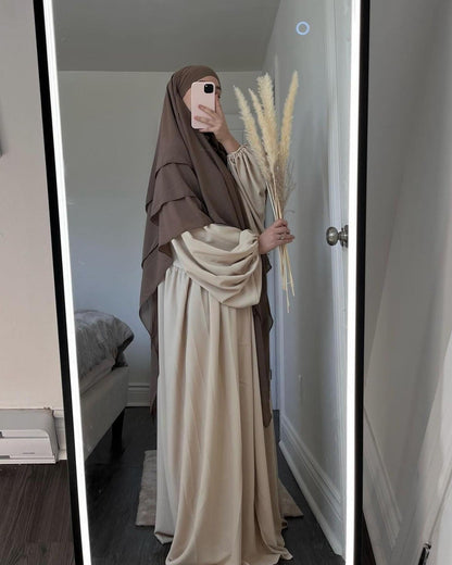 IMPORTED SOFT CEY ABAYA WITH KHIMAR