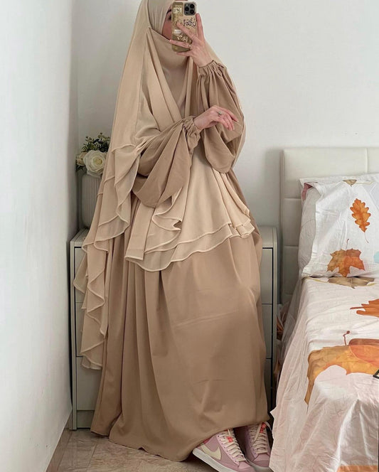 IMPORTED MEDINE SILK ABAYA WITH KHIMAR