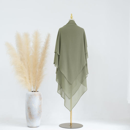 IMPORTED CHIFFON OLIVE TRIPLE LAYER KHIMAR