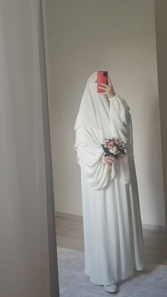 IMPORTED SOFT CEY BALLOON CHUN SLEVES ABAYA WITH SINGLE LAYER KHIMAR